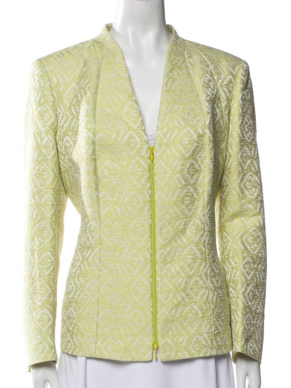 Lafayette 148 New York Pale Yellow Textured Zip-Front Blazer